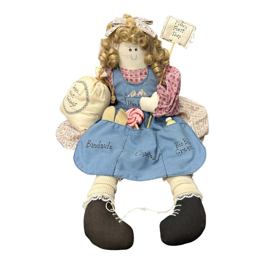 Vintage 1997 House of Lloyd 'Mom's Fix It Shop' Boo Boo Rag Doll Shelf Sitter